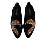 Dolce & Gabbana Black Velvet Embellished Loafer Slip On Shoes MV7562-43