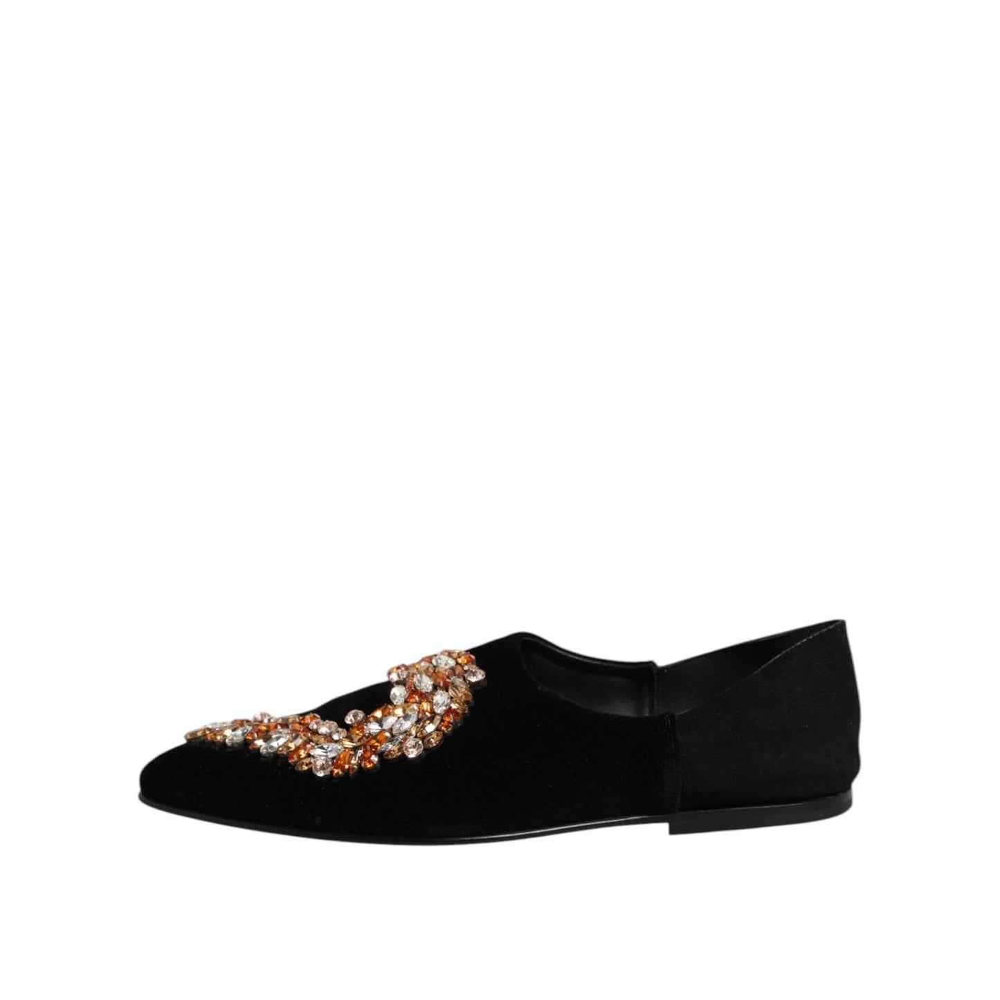 Dolce & Gabbana Black Velvet Embellished Loafer Slip On Shoes MV7562-43