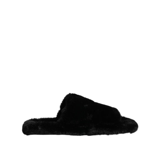 Dolce & Gabbana Black Polyester Velvet Slides Slipper Shoes MV7563-39
