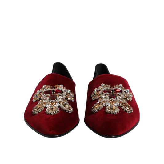 Dolce & Gabbana Black Red Velvet Embellished Slip On Shoes MV7569-45