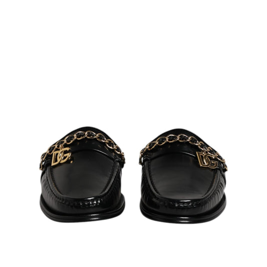 Dolce & Gabbana Black Leather DG Chain Embellished Sandals Shoes MV7606-41