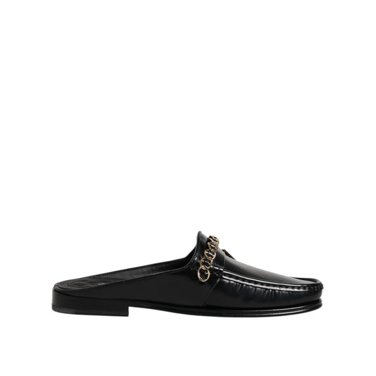 Dolce & Gabbana Black Leather DG Chain Embellished Sandals Shoes MV7606-41