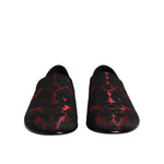Dolce & Gabbana Red Black Jacquard Slip On Men Loafers Shoes MV7608-40