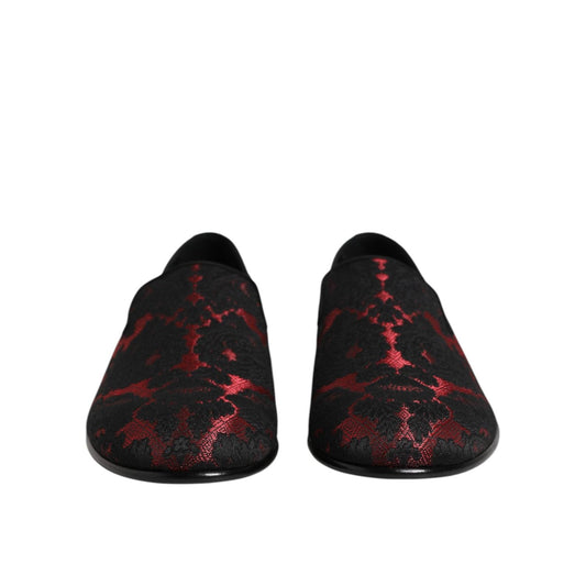 Dolce & Gabbana Red Black Jacquard Slip On Men Loafers Shoes MV7608-40