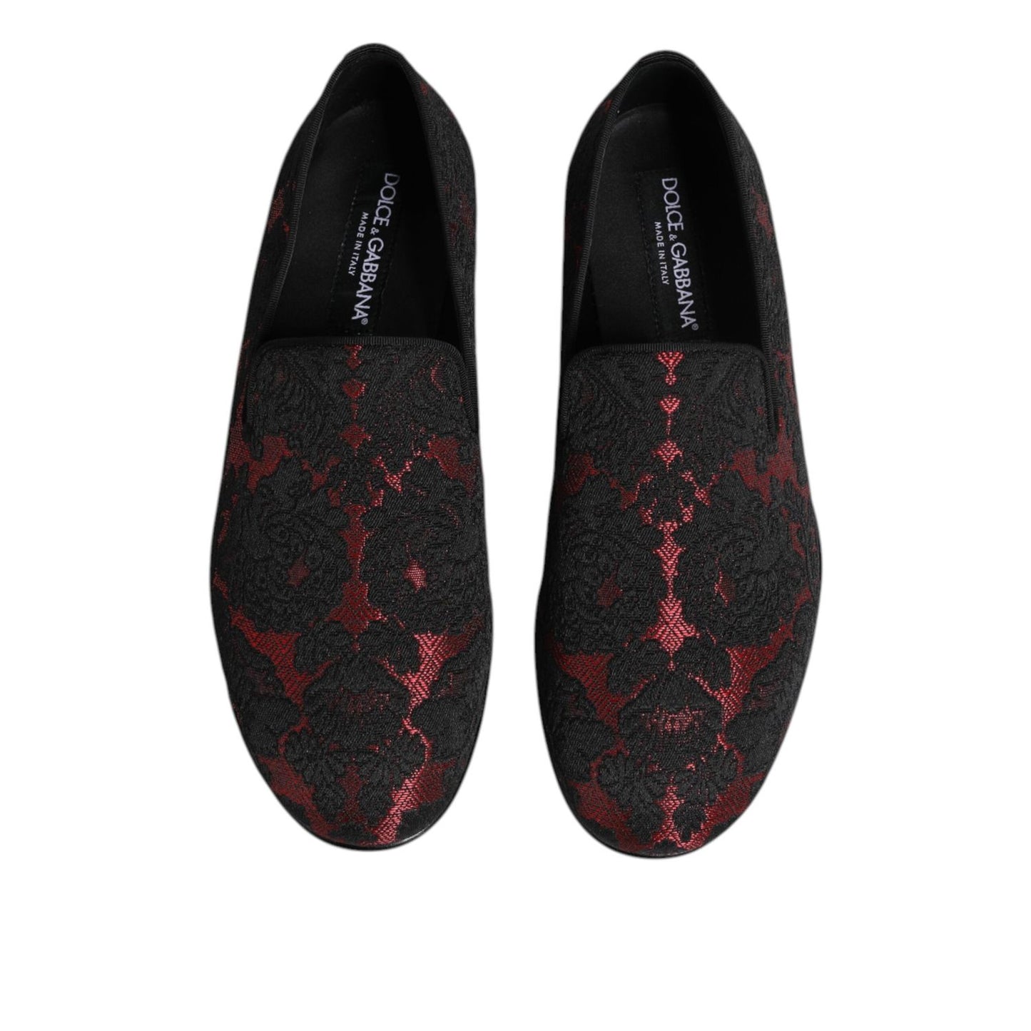 Dolce & Gabbana Red Black Jacquard Slip On Men Loafers Shoes MV7608-40