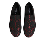 Dolce & Gabbana Red Black Jacquard Slip On Men Loafers Shoes MV7608-40
