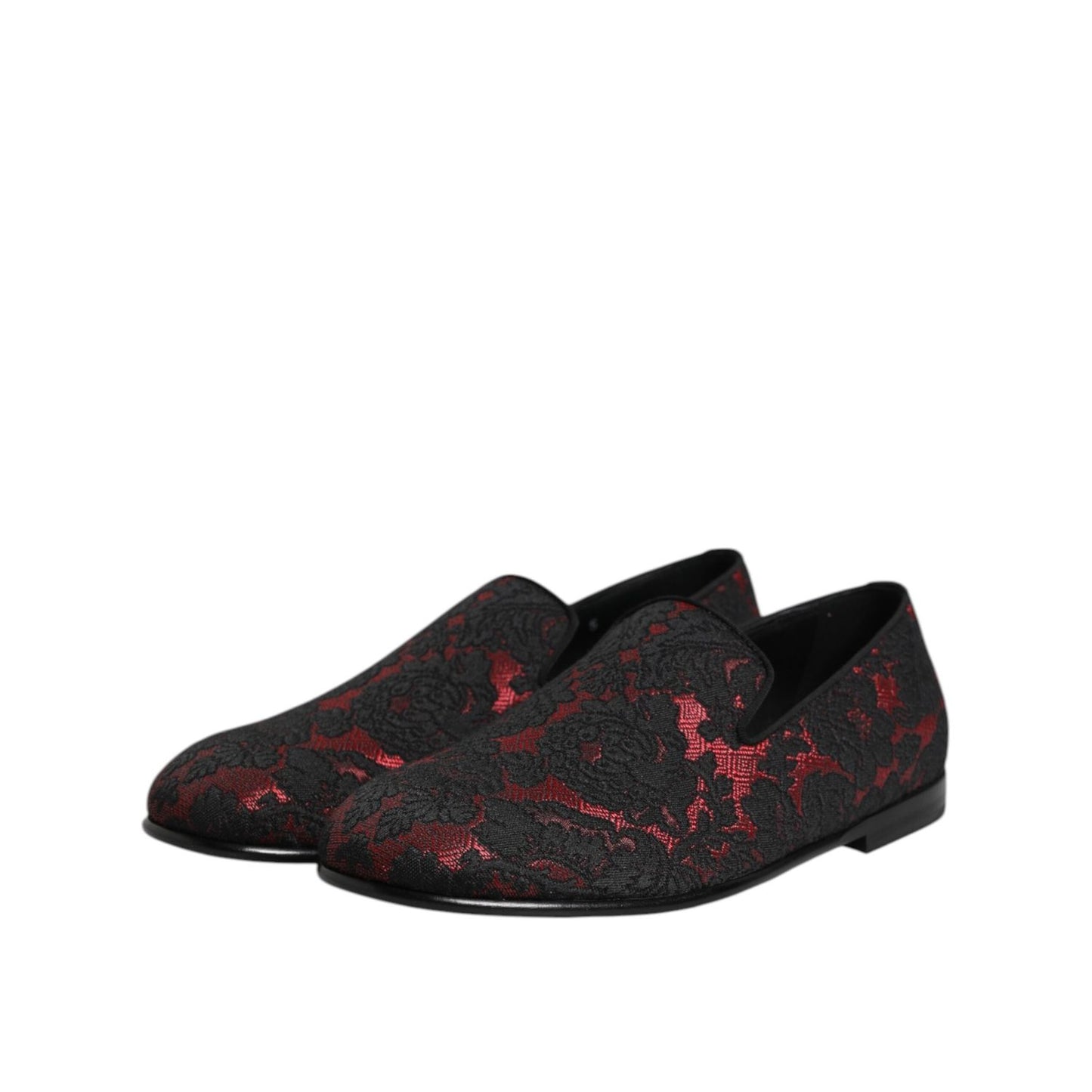 Dolce & Gabbana Red Black Jacquard Slip On Men Loafers Shoes MV7608-40