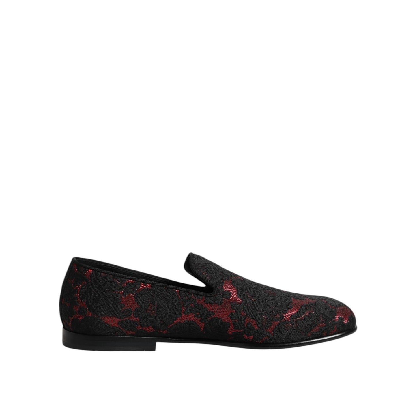 Dolce & Gabbana Red Black Jacquard Slip On Men Loafers Shoes MV7608-40