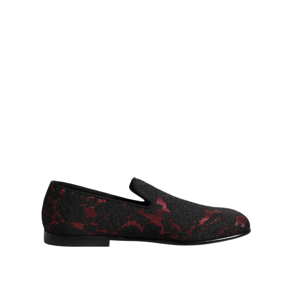 Dolce & Gabbana Red Black Jacquard Slip On Men Loafers Shoes MV7608-40