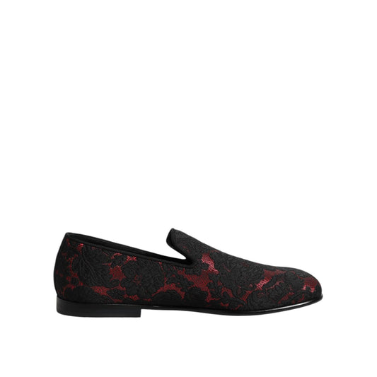 Dolce & Gabbana Red Black Jacquard Slip On Men Loafers Shoes MV7608-40