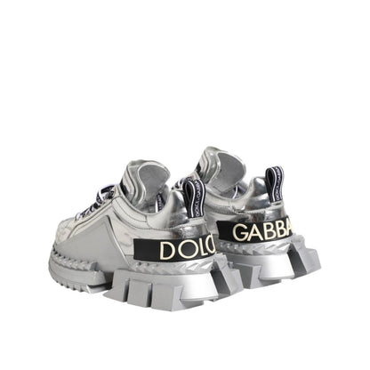 Dolce & Gabbana Silver Leather Super Queen Sneakers Shoes