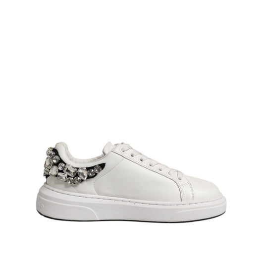 John Richmond White Rhinestone Embellished Sneakers Shoes