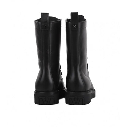 Valentino Garavani Black Calfskin Lace-Up Boots
