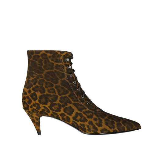 Saint Laurent Kiki Lace-Up Leopard-Print Ankle Boots SA-8735565349076-EU37/US7