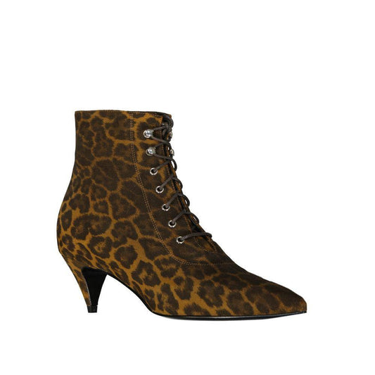 Saint Laurent Kiki Lace-Up Leopard-Print Ankle Boots SA-8735565349076-EU37/US7