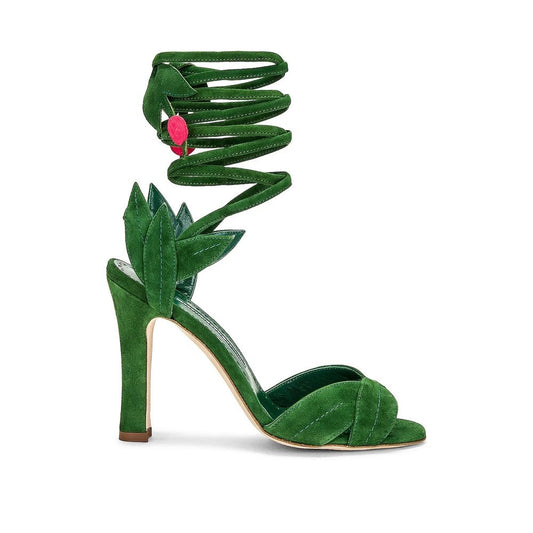 Manolo Blahnik Green Calfskin Strap-On Sandals