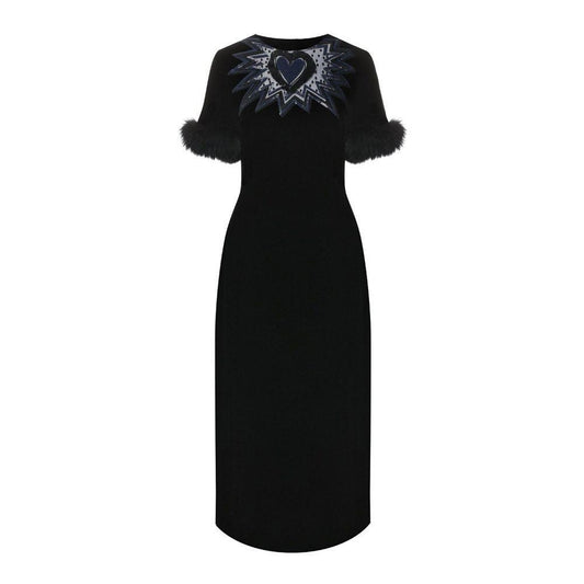 Fendi Fur Trim Velvet Midi Dress FE-8736389103828-42