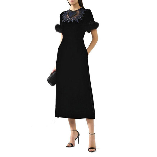 Fendi Fur Trim Velvet Midi Dress FE-8736389103828-42