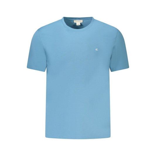 Calvin Klein Blue Cotton Men T-Shirt with crew neck and embroidered logo on chest, showcasing luxury casual wear.