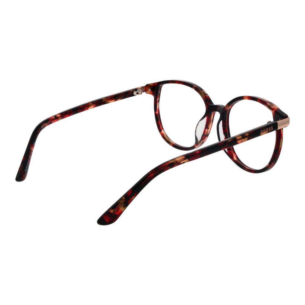 Guess Brown Women Glasses Frame in acetate with full-rim, round style. Includes branded case. Size 52-17-140, demo lenses included.