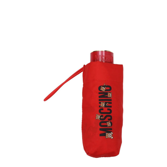 Moschino Red Polyester Umbrella with logo and snap closure in bright red, model MPN 8432SUPERMINIC, casual style.