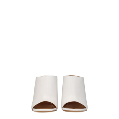 Front view of Off-White White Leather Platform Sandals with open toe and high heel design.