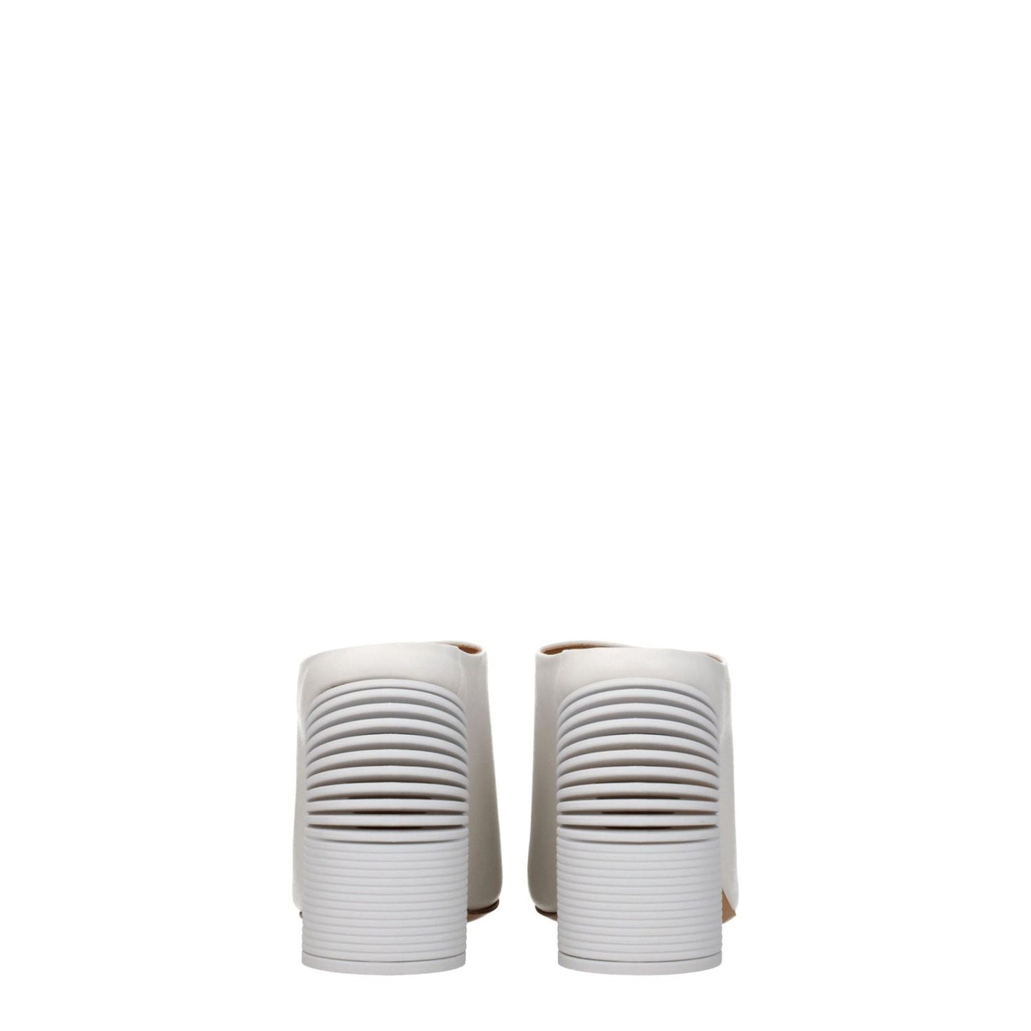 Back view of Off-White White Leather Platform Sandals, featuring high heel and leather sole design.