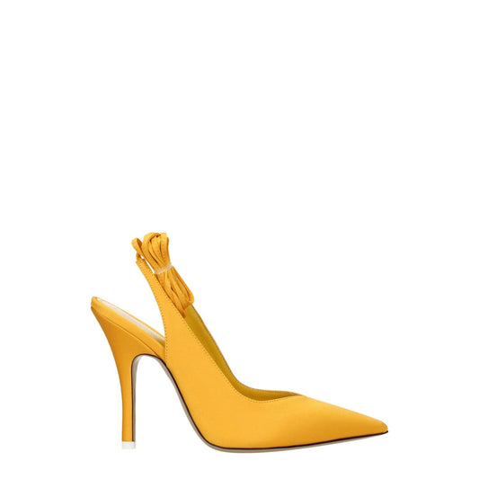 The Attico Orange Satin High Heel Pumps with 10.5 cm heel, pointy toe, self-tie closure, leather sole. SKU: F76076.