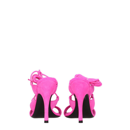 Back view of The Attico Pink Leather Stiletto Heel Sandals with self-tie closure and high heels.