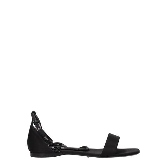 Max Mara Black Satin Flat Sandals with buckle closure, open toe, low heel. Casual style, leather sole. MPN: ELI23452123316001.