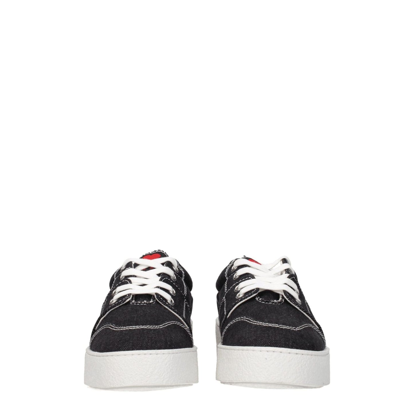 Ami Paris Black Fabric Low Top Sneakers with lace-up closure and white rubber soles, featuring front detail and back logo.