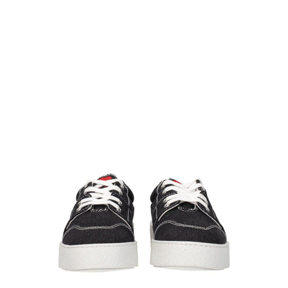 Ami Paris Black Fabric Low Top Sneakers with lace-up closure and white rubber soles, featuring front detail and back logo.