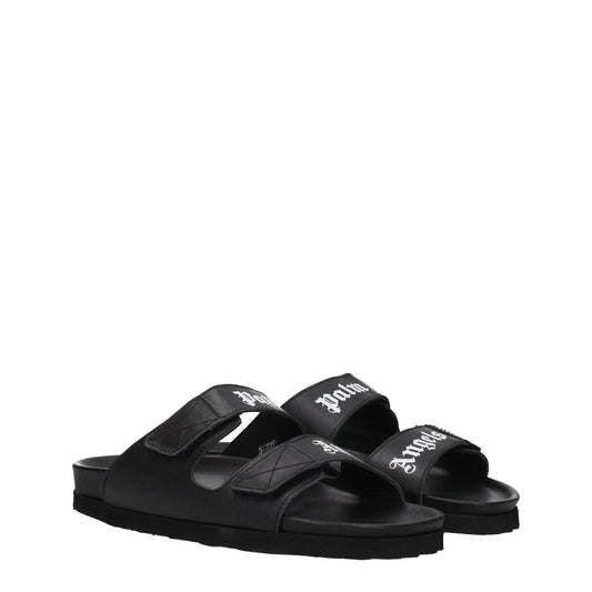 Palm Angels Black Leather Slippers Sandals PA-8547346678025-EU40/US7