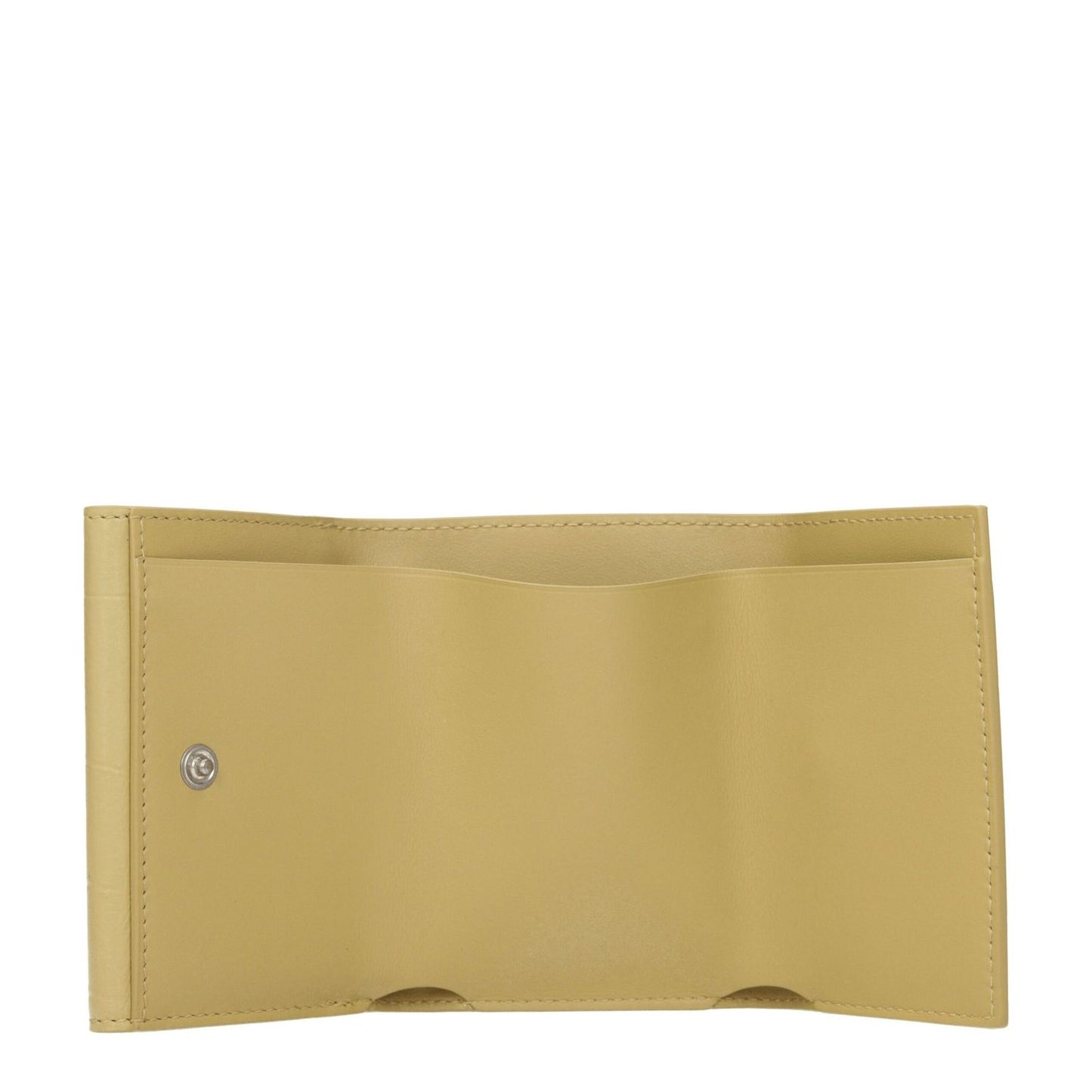 Jil Sander Yellow Leather Wallet with button closure, 3 card holders, coin compartment, and crocodile print design.
