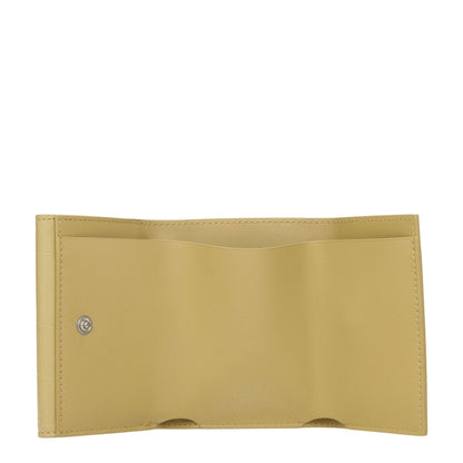 Jil Sander Yellow Leather Wallet with button closure, 3 card holders, coin compartment, and crocodile print design.