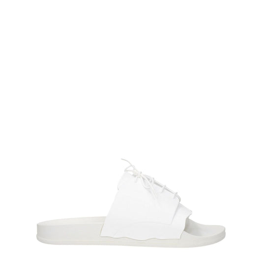 Maison Margiela White Cotton Slippers with rubber sole and open toe design.