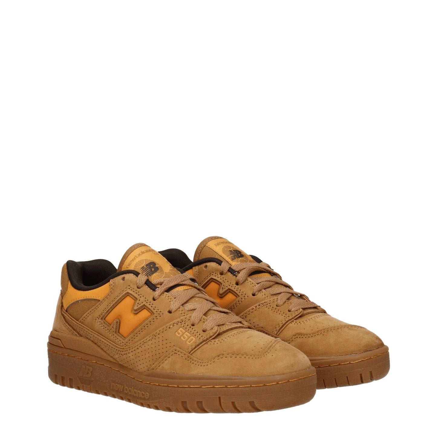 New Balance Brown Leather Sneakers with suede finish, featuring side and back logos, lace-up closure, and rubber sole.