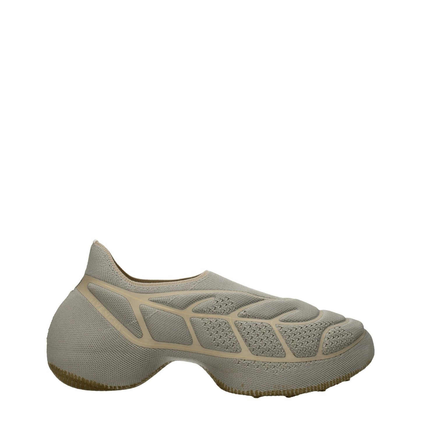 Givenchy Gray Fabric Athletic Sneakers with mid heel, round toe, and side logo in sand and gray fabric style.