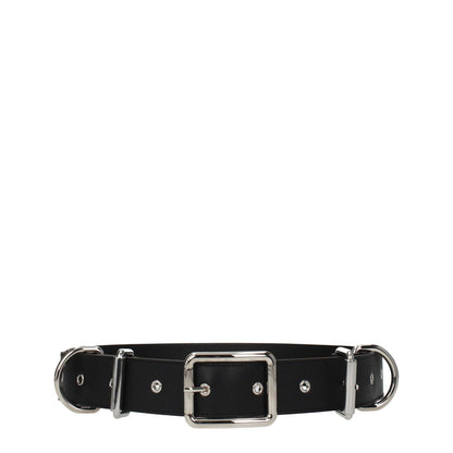 Moschino Black Leather Belt with silver buckle closure, punk rock style, adjustable size, 4 cm height.
