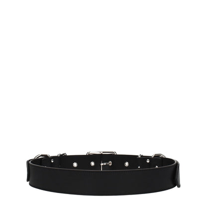 Moschino Black Leather Belt with silver details and buckle closure, punk rock style, adjustable size, 4 cm height, MPN A803780020555.
