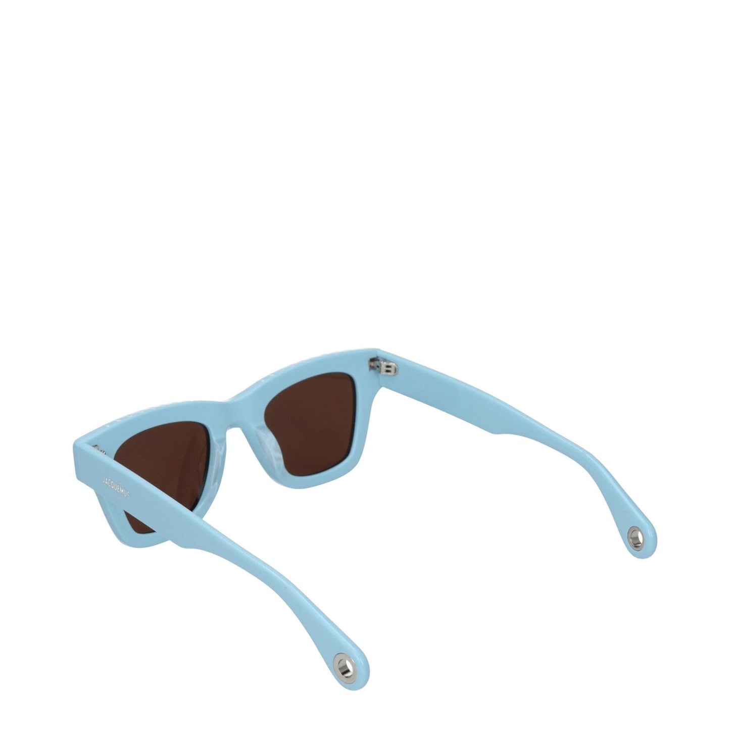 Jacquemus Light Blue Acetate Sunglasses in aviator style with protective case included, featuring acetate frame and logo on arm.