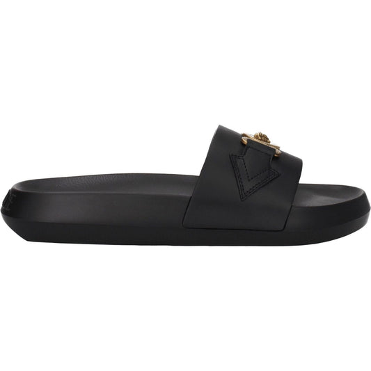 Versace Black Leather Slippers Sandals VE-8547404710153-EU39/US6