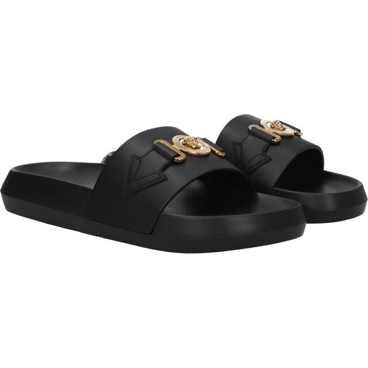 Versace Black Leather Slippers Sandals VE-8547404710153-EU39/US6