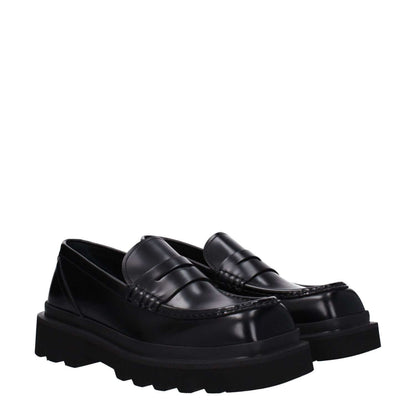 Dolce & Gabbana Black Leather Slip-On Loafers with square toe and mid heels, featuring rubber sole, style A30204A120380999.