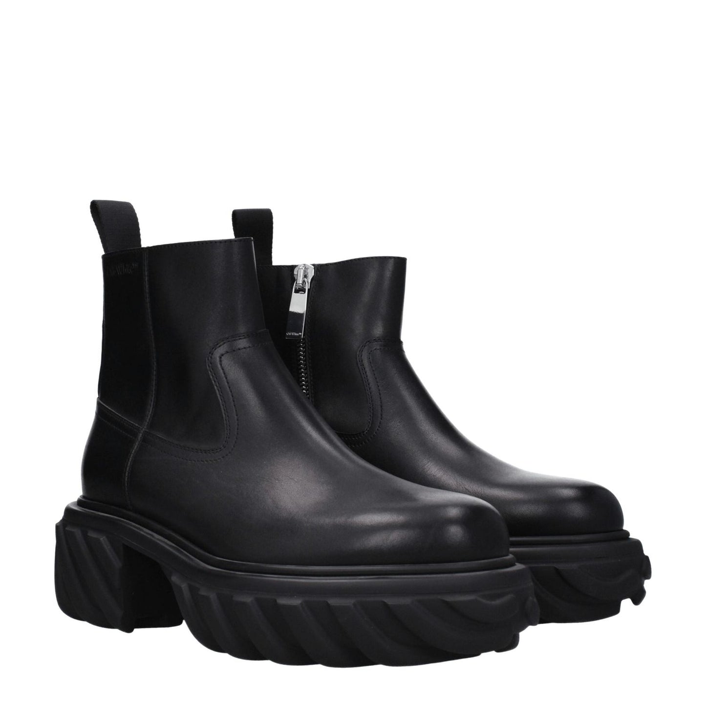 Off-White Black Leather Ankle Boots OF-8547450749193-EU41/US8