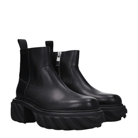 Off-White Black Leather Ankle Boots OF-8547450749193-EU41/US8