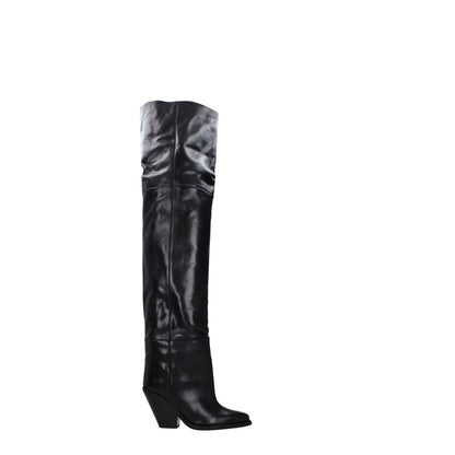Isabel Marant Black Leather Over The Knee boots, high heel, square toe, casual style with leather sole, MPN CD0007FAA4A23S01BK.