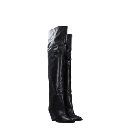 Isabel Marant Black Leather Over The Knee boots with high heel, casual style, square toe, and leather sole.