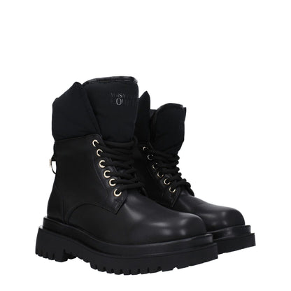 Versace Jeans Black Polyethylene Ankle Boots with lace-up closure, mid heels, and rubber sole. Casual style with front logo.