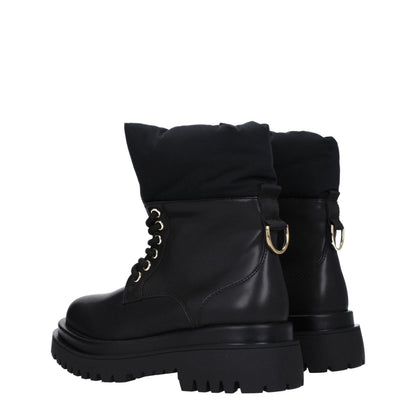 Versace Jeans Black Polyethylene Ankle Boots with lace-up closure, polyurethane material, and mid heels, featuring a front logo.
